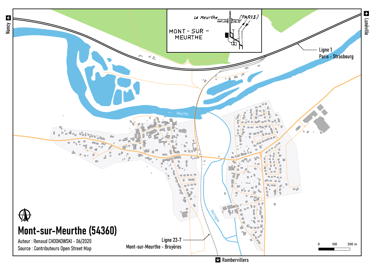 Carte de l'ancienne bifurcation de Mont-sur-Meurthe.